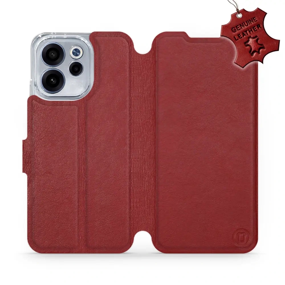 Etui z naturalnej skóry do Oppo Reno 15 FS, Mobiwear Leather, ciemno-czerwone