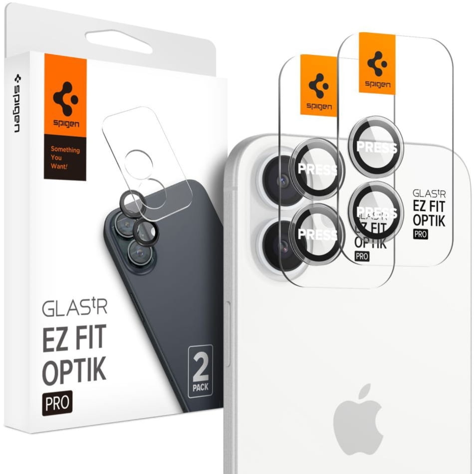 Szkło na aparat Spigen Glas.tR Ez Fit Optik Pro 2-Pack do iPhone 17 / 16 Plus / 16, czarno-przezroczyste