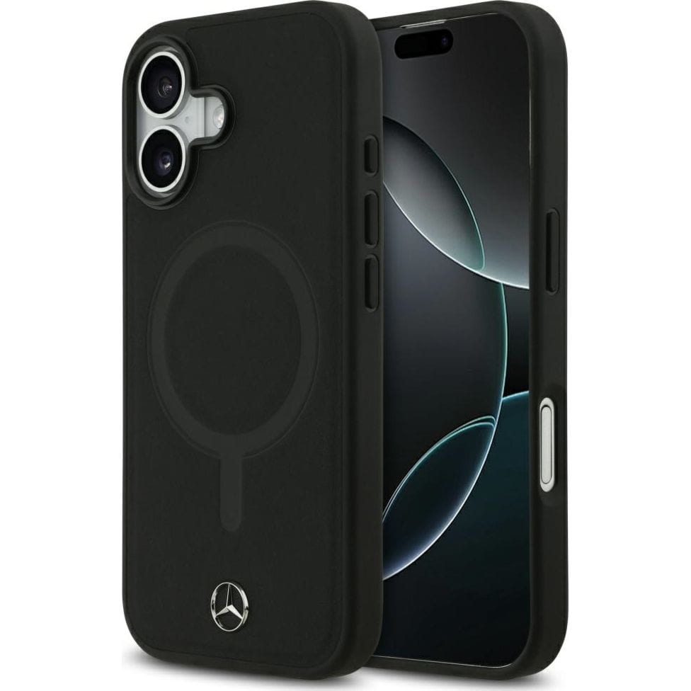OUTLET: Etui Mercedes-Benz Plain Smooth Leather do iPhone 17 do MagSafe, czarne