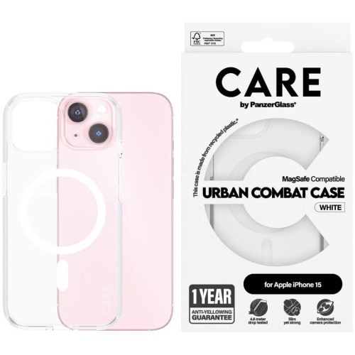 Image of Etui CARE by PanzerGlass Urban Combat Case MagSafe do iPhone 15, przezroczyste z białym