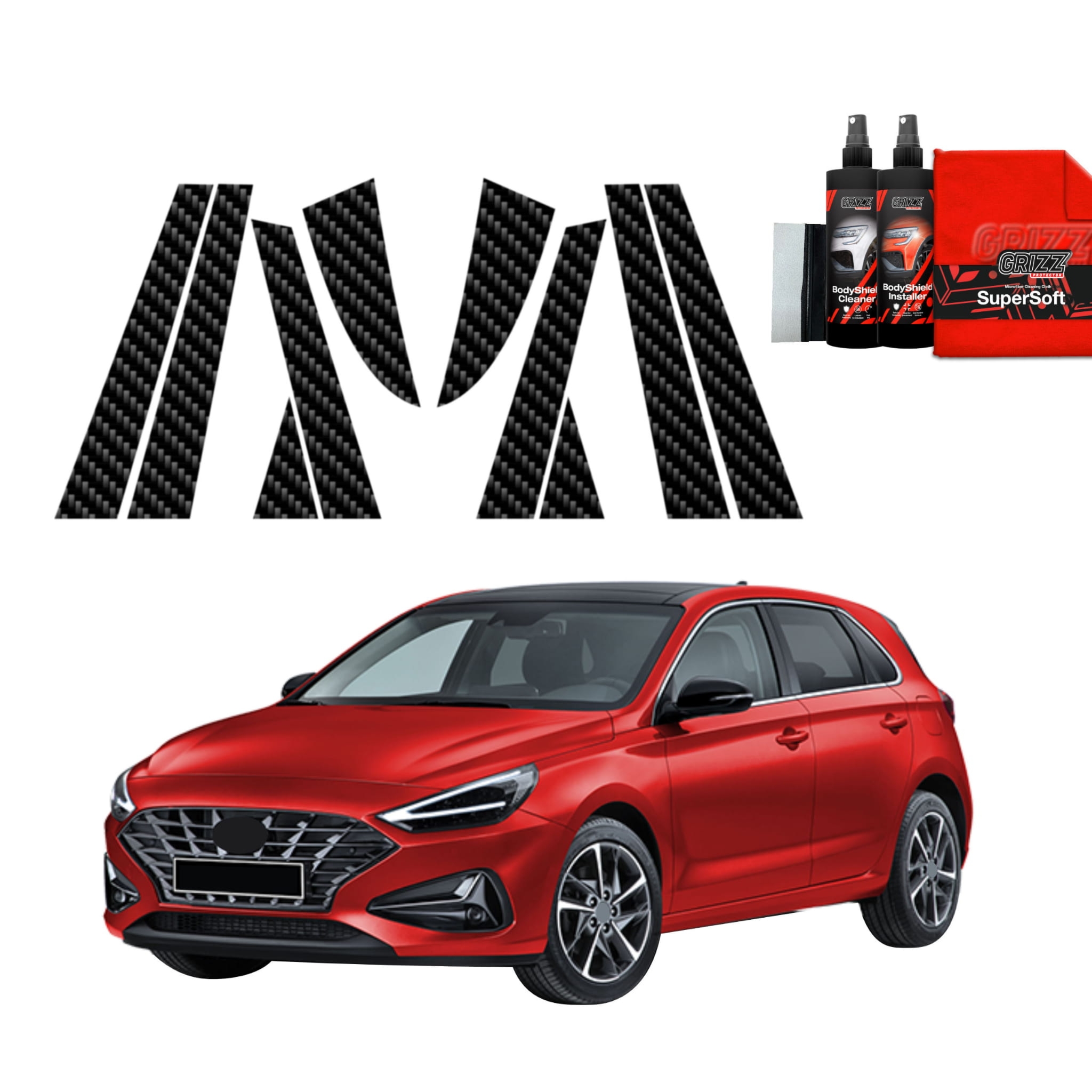 10w1 Folia karbonowa Grizz Protector na słupki do Hyundai i30 Hatchback (2020-2026)