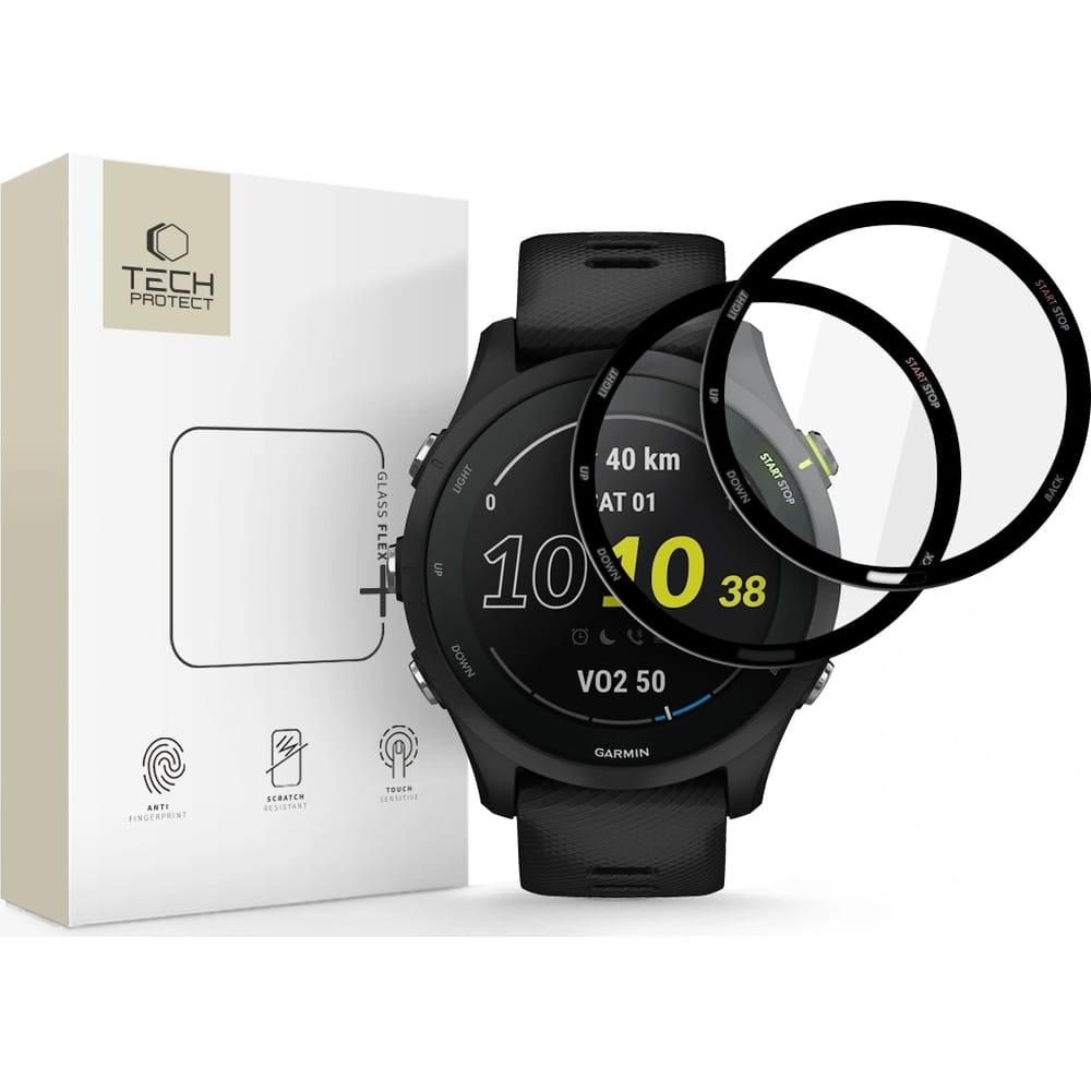 Image of Szkło hybrydowe Tech-Protect Glass Flex+ do Garmin Forerunner 255 / 255 Music, 2 sztuki, przezroczyste z czarną ramką