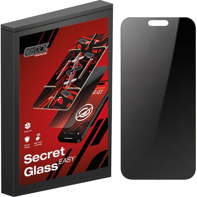 Szkło hybrydowe, prywatyzujące na ekran Grizz SecretGlass Easy do iPhone 17 Pro z aplikatorem, 2 sztuki, matowe