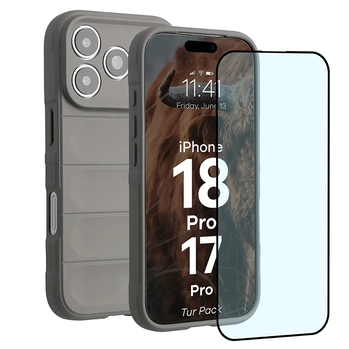Pancerne etui + szkło hartowane Bizon Tur Pack do iPhone 18 Pro / 17 Pro, jasnoszare