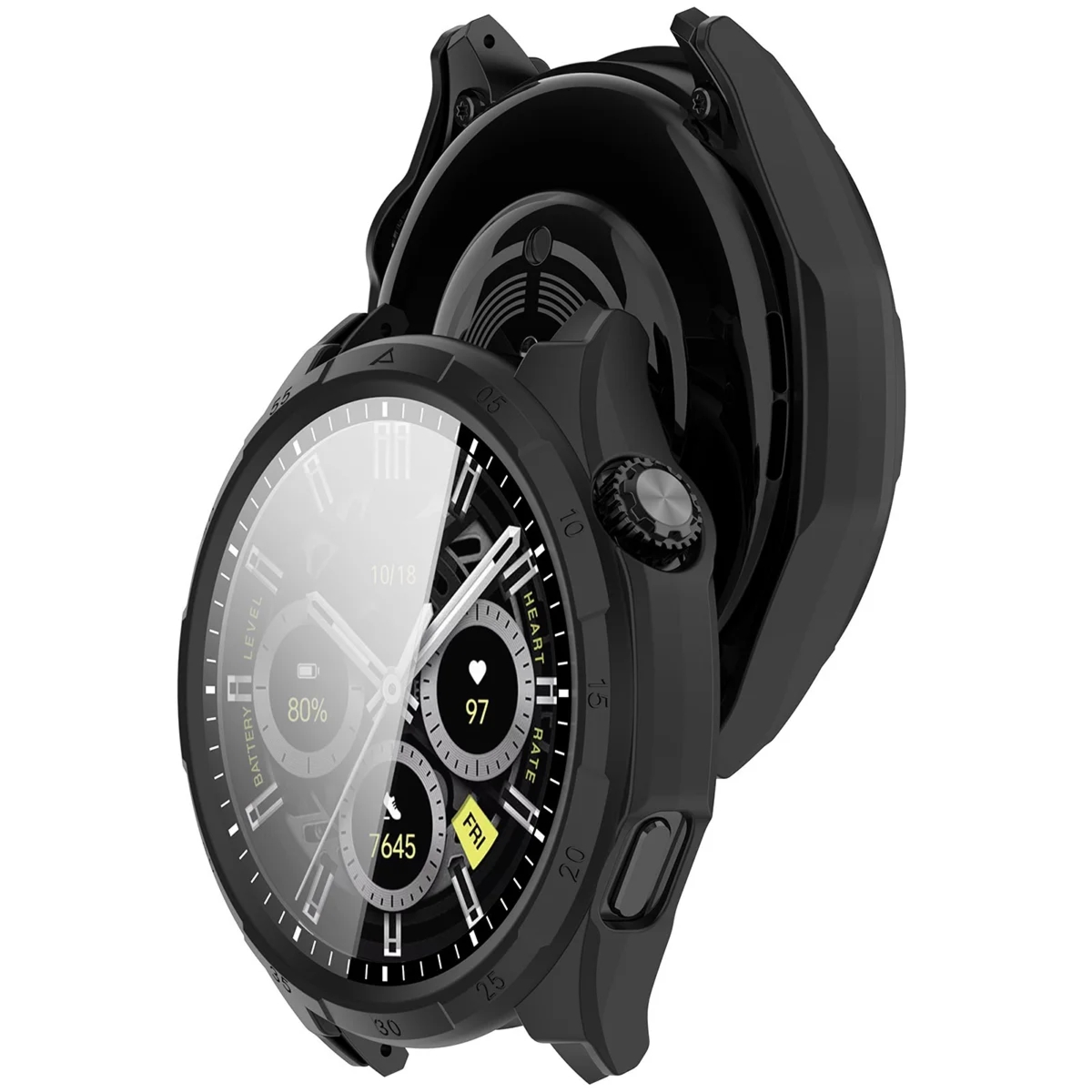 Etui ze szkłem do zegarka Bizon Case Watch Adamo do Honor Watch 6 / 6 Plus, matowe czarne
