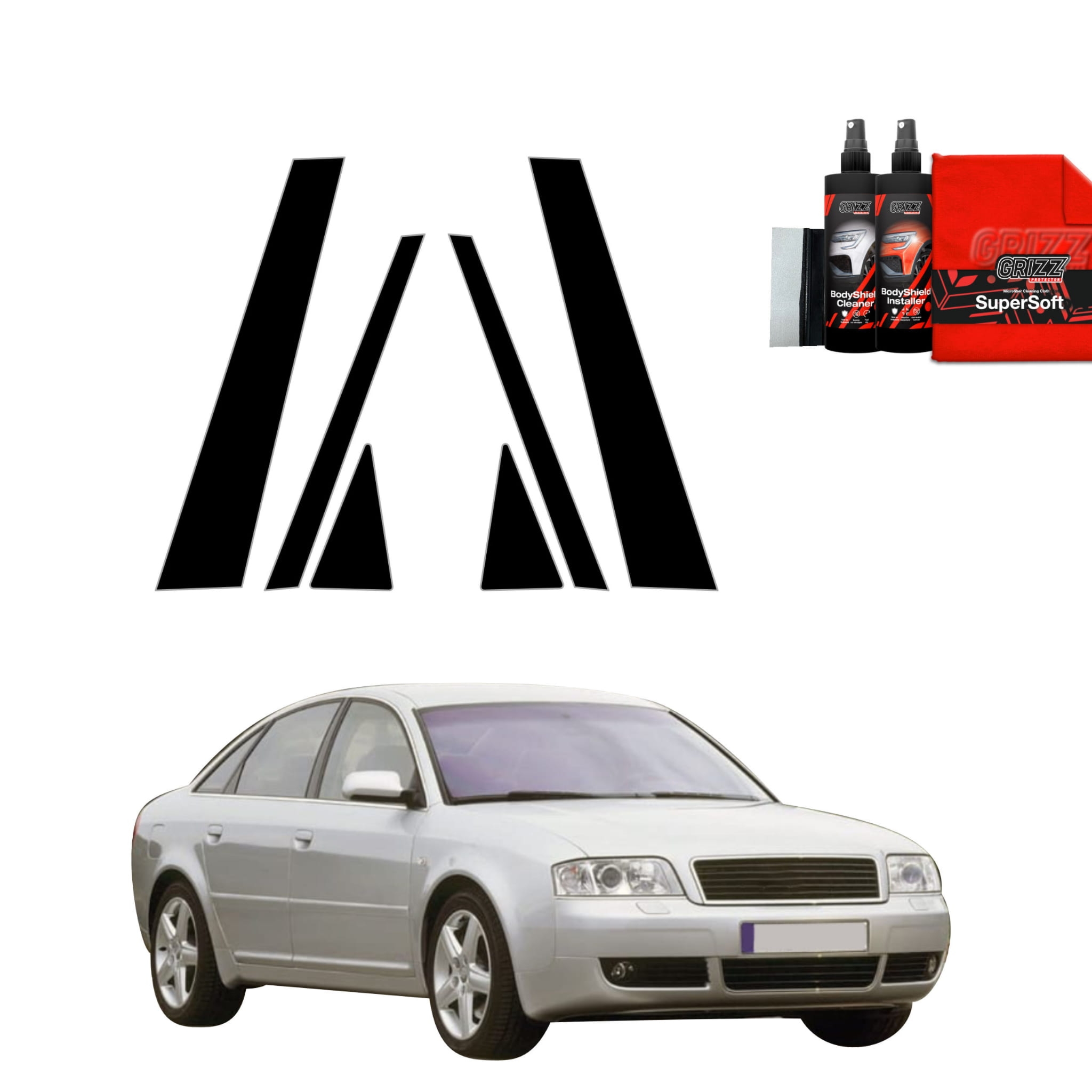 6w1 Czarna folia Grizz Protector na słupki do Audi A6 C5 Sedan (1997-2004)
