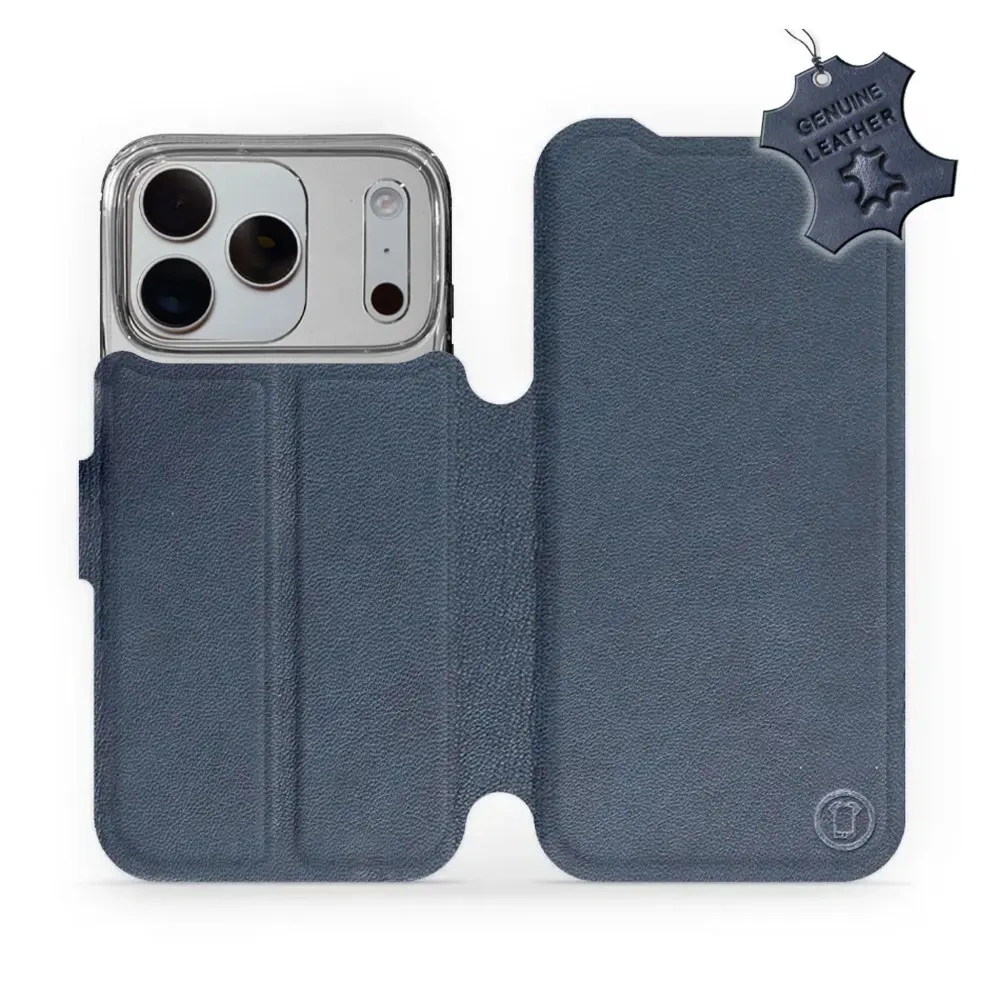 Etui z naturalnej skóry do iPhone 18 Pro, Mobiwear Leather, granatowe