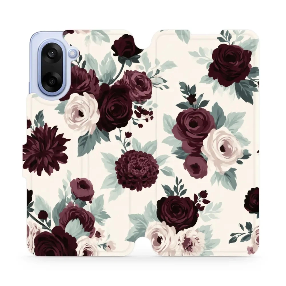 Etui z klapką do OnePlus Nord CE5 5G, Mobiwear Book, róże z szałwią na kremie