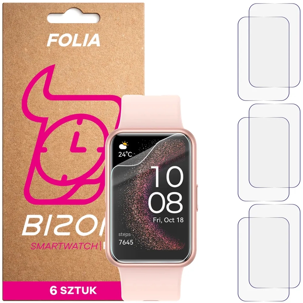 Folia ochronna na ekran zegarka Bizon Watch Film HydroFlex do Huawei Watch Fit SE, 6 sztuk