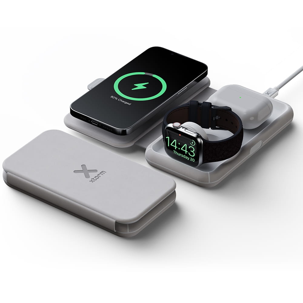 Image of OUTLET: Ładowarka indukcyjna XTORM Travel Charger 3w1 15W, USB-C do MagSafe, szara