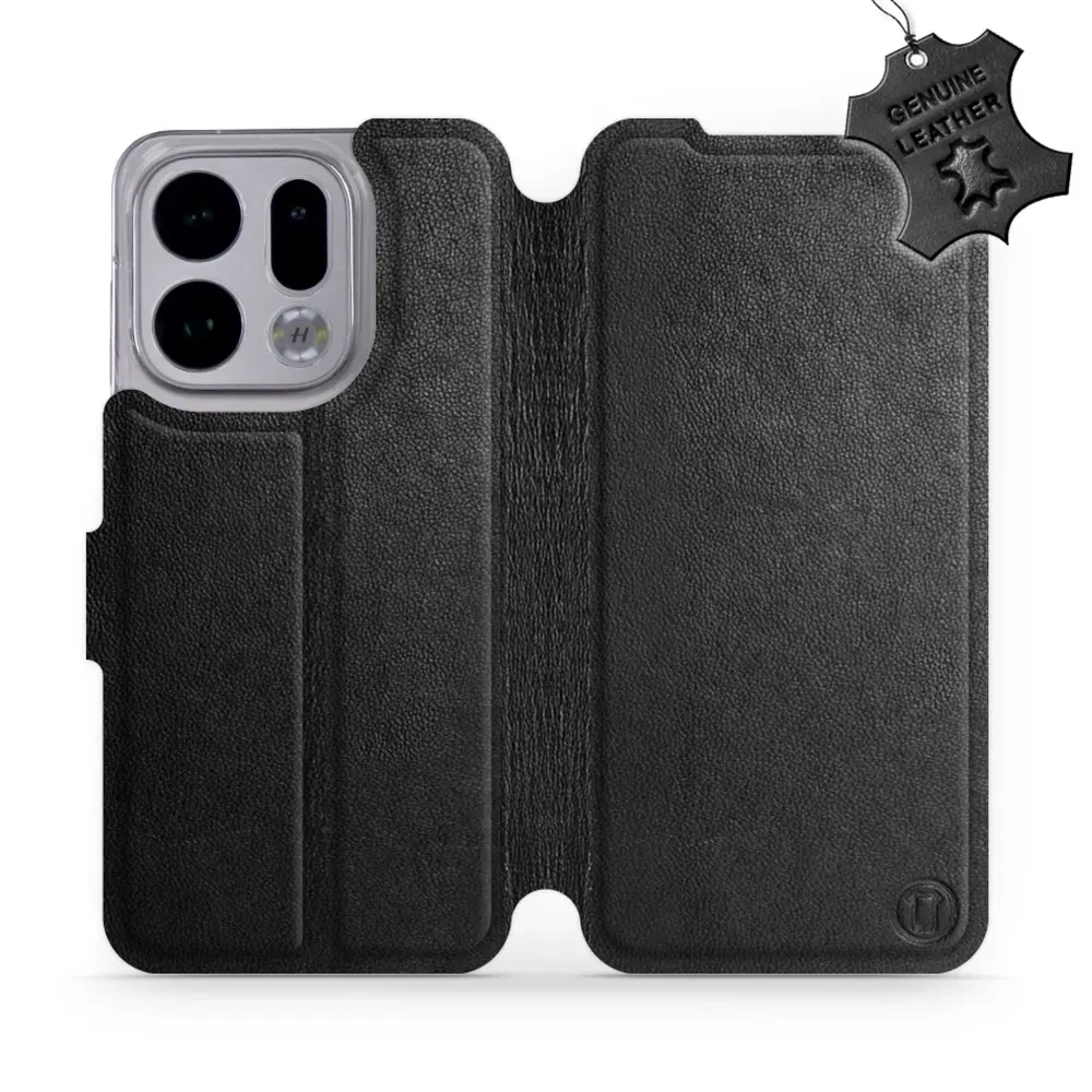 Etui z naturalnej skóry do Oppo Find X9, Mobiwear Leather, czarne