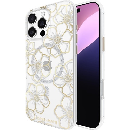 Image of Etui Case Mate Floral Gems Mag do iPhone 16 Pro Max, przezroczyste ze srebrno-złotymi elementami