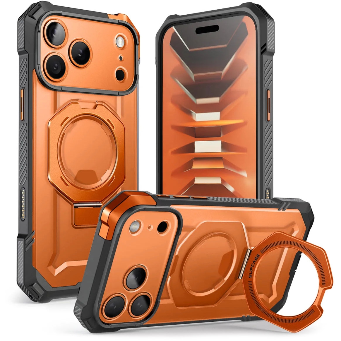 Etui pancerne Supcase UB Grip Mag (CC) do MagSafe do iPhone 18 Pro Max / 17 Pro Max, szaro-przezroczysto-pomarańczowe