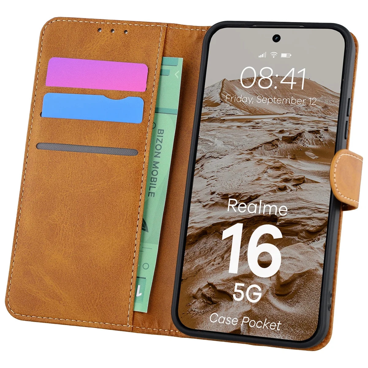 Etui z klapką Bizon Case Pocket do Realme 16 5G, brązowe