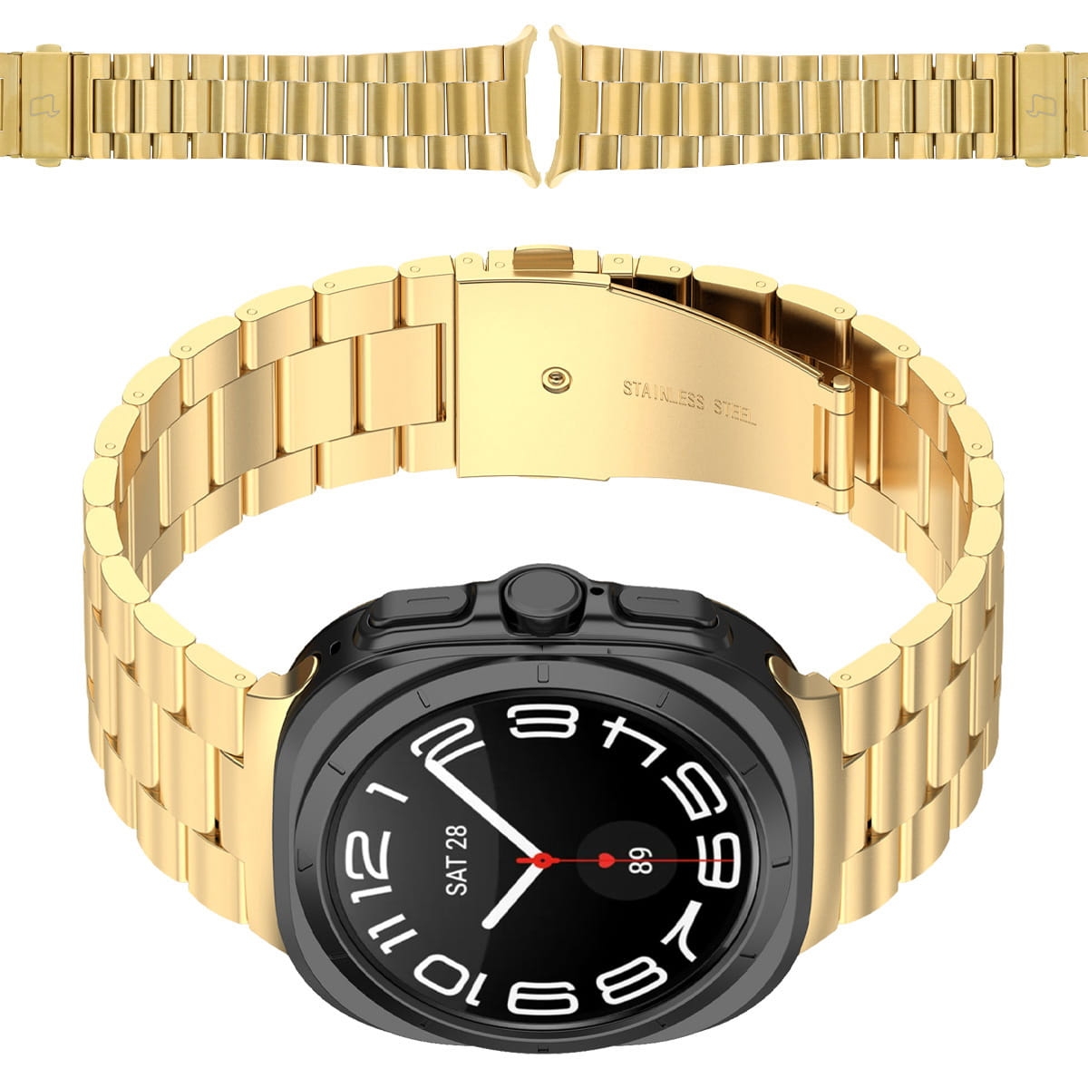 Image of Pasek ze stali nierdzewnej Bizon Strap Watch Aura do Galaxy Watch Ultra 47 mm, złoty