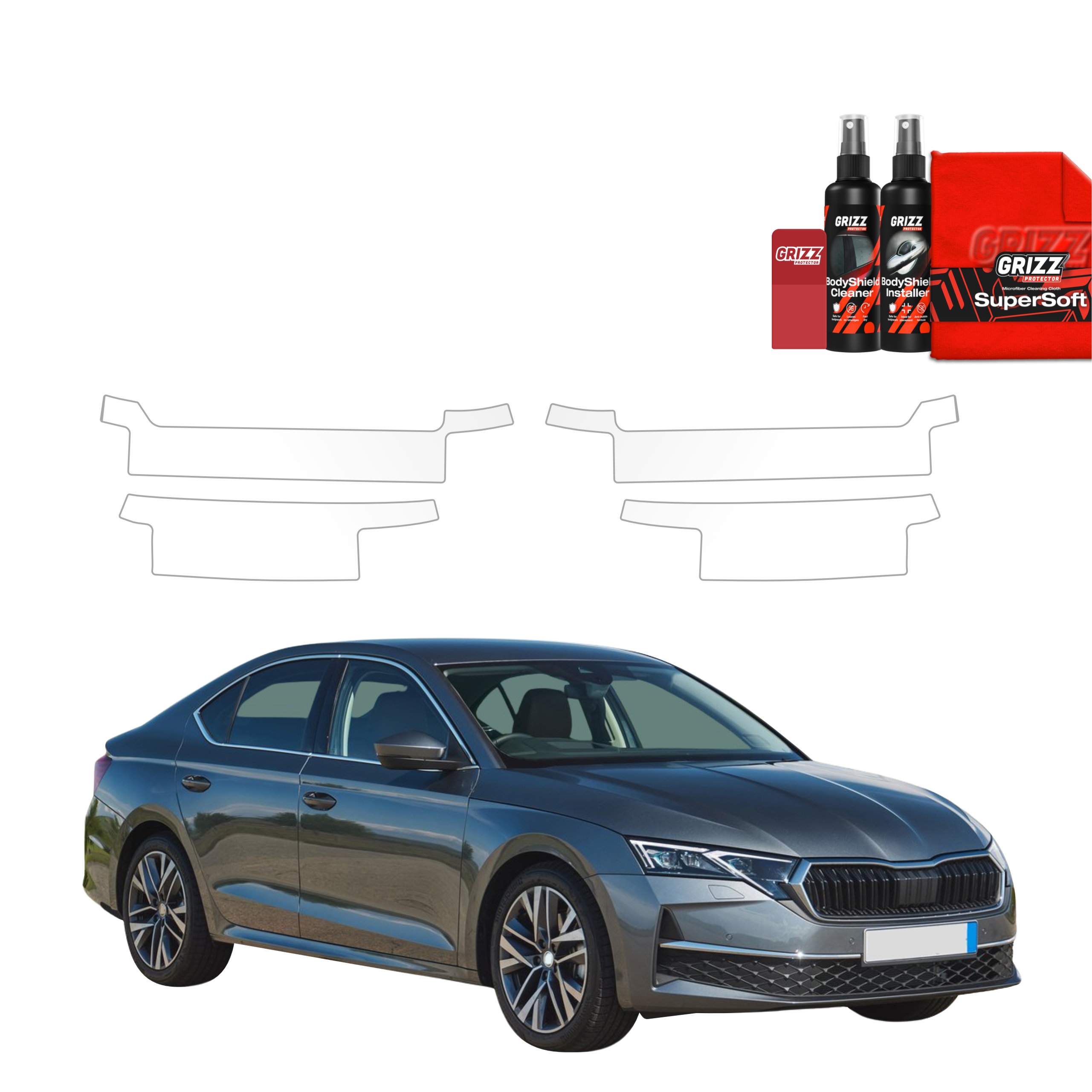 4w1 Bezbarwna folia ochronna Grizz Protector na progi Skoda Octavia 4 Liftback Facelift (2024-2026)