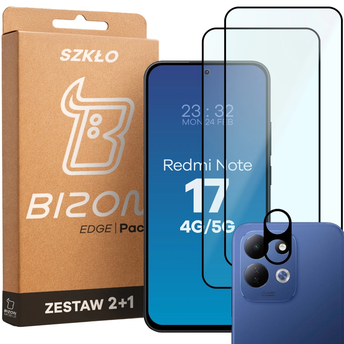 2x Szkło + szybka na aparat Bizon Glass Edge Pack do Xiaomi Redmi Note 17 4G/5G