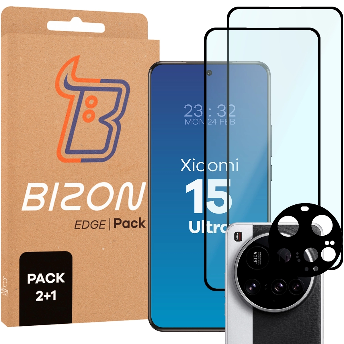 Image of 2x Szkło + szybka na aparat Bizon Edge 3D Pack do Xiaomi 15 Ultra