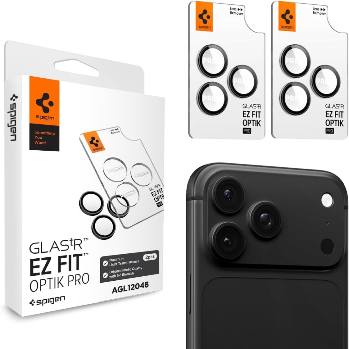 Szkło na aparat Spigen Glas.tR EZ Fit Optik Pro 2-Pack do iPhone 18 Pro Max / 18 Pro, ciemno-szare