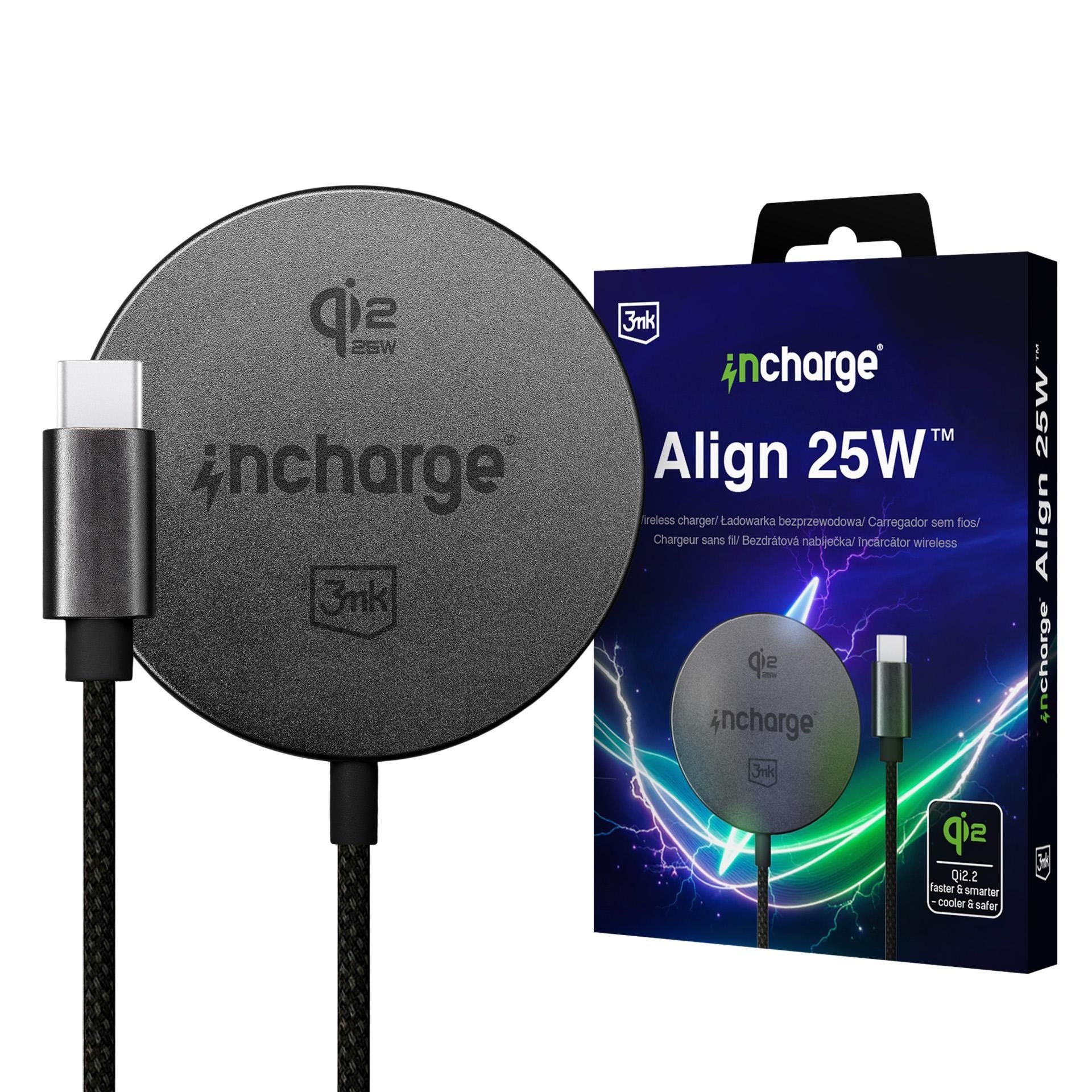 Ładowarka indukcyjna 3mk incharge Align Qi2.2 25W for Android, czarna