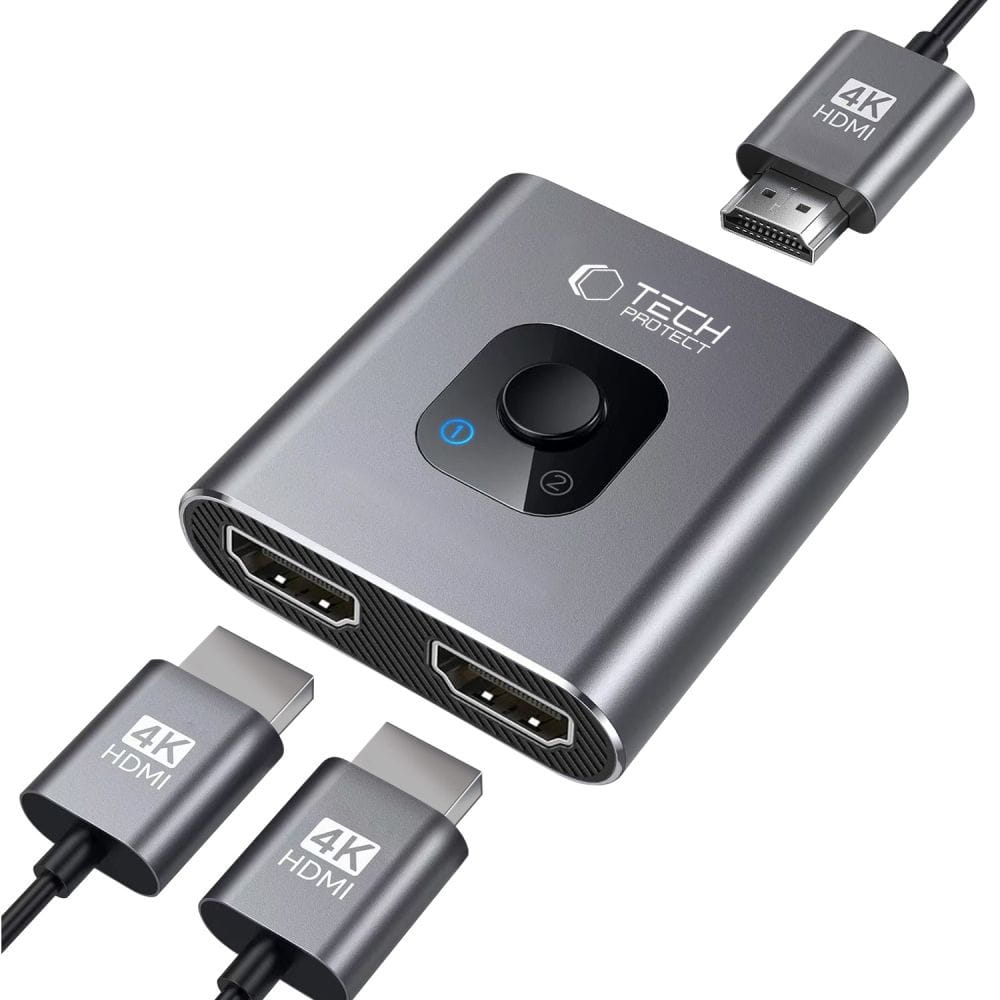 Image of Hub, adapter do przełączania obrazu Tech-Protect HB07 4k 60Hz, 2x HDMI (wejście), 1x HDMI (wyjście), szary