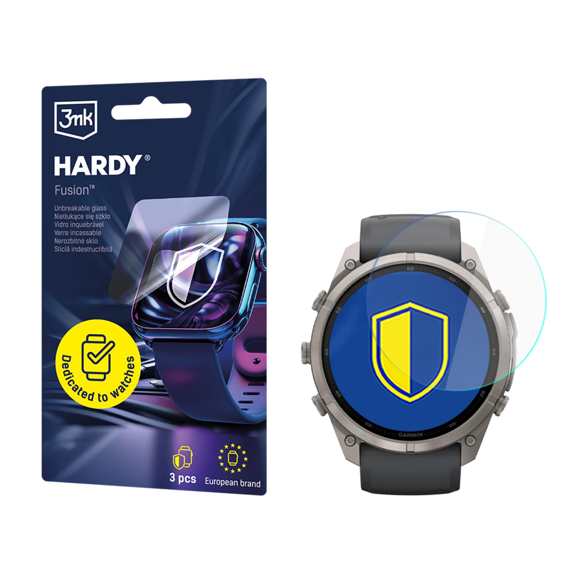 Szkło hybrydowe na smartwatch, 3mk Hardy Fusion do Garmin Fenix 9 Pro 51mm, 3 sztuki