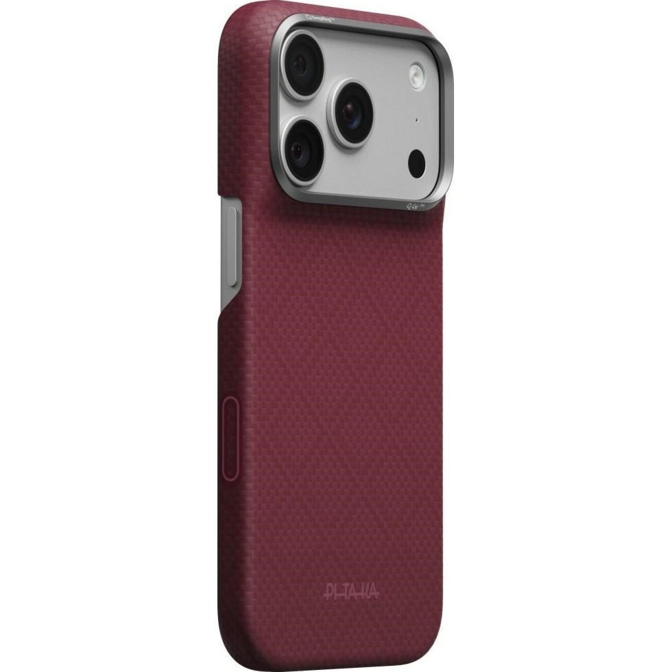 Etui aramidowe Pitaka Edge Ultra-Slim Case PitaTap do MagSafe, do iPhone 18 Pro / 17 Pro, burgundowe ze wzorem w romby