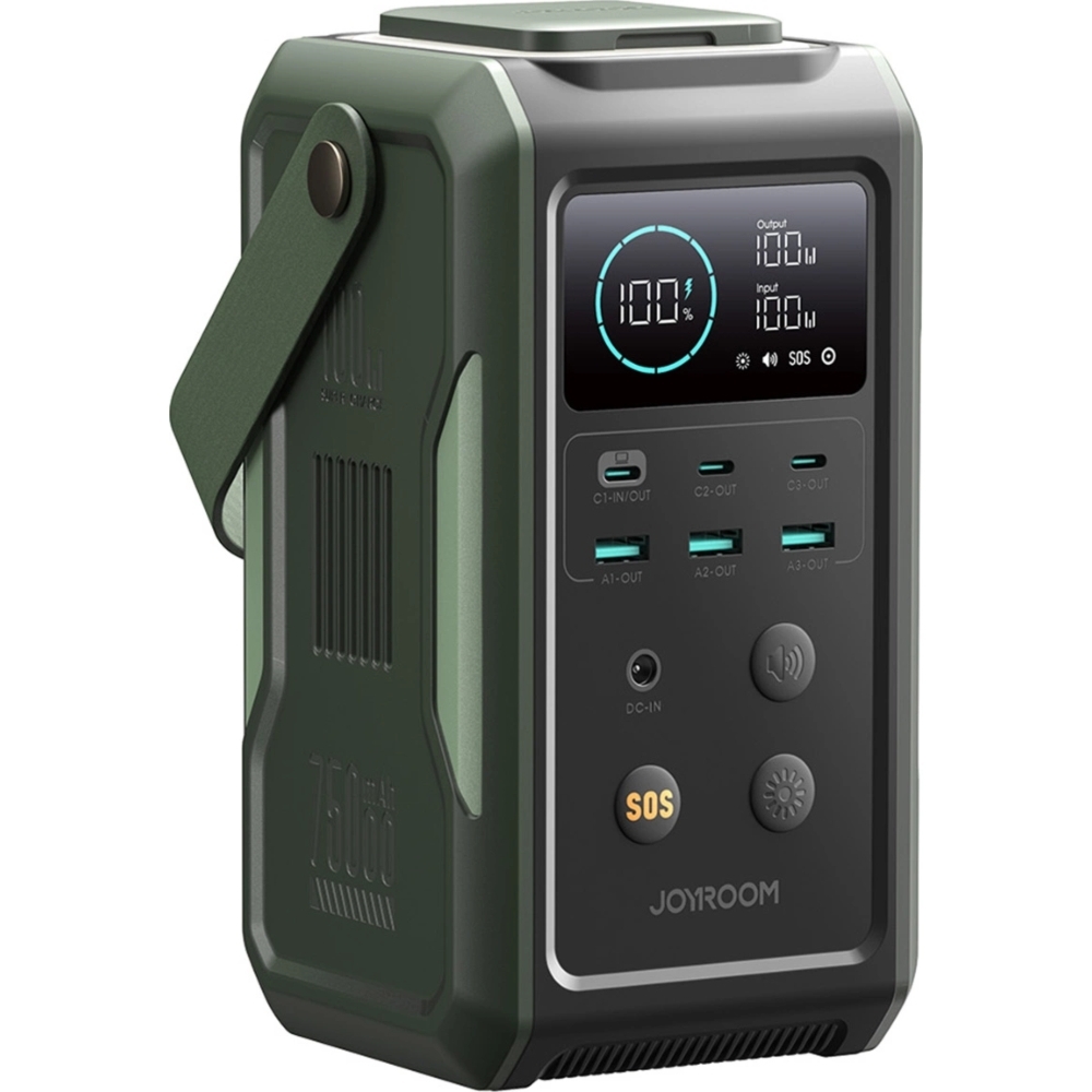 Powerbank podróżny Joyroom JR-PBF10 75000 mAh do 100W, 3 x USB-C i 3 x USB-A, ze składaną latarką i rączką, zielony