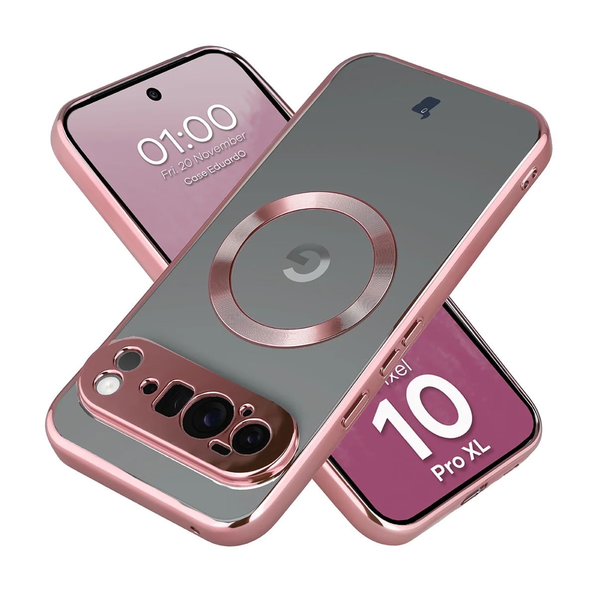 Etui z pierścieniem magnetycznym Bizon Case EduardO do Google Pixel 10 Pro XL, przezroczysto-różowe