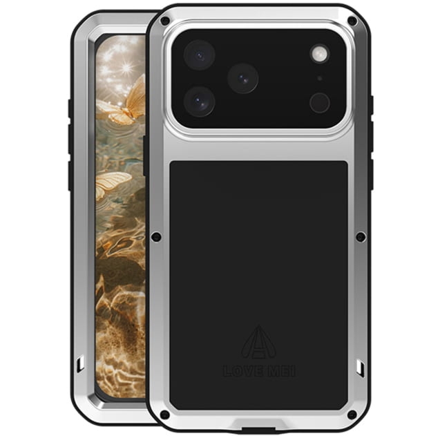 Etui pancerne + szkło LOVE MEI Powerful do iPhone 17 Pro Max, srebrne