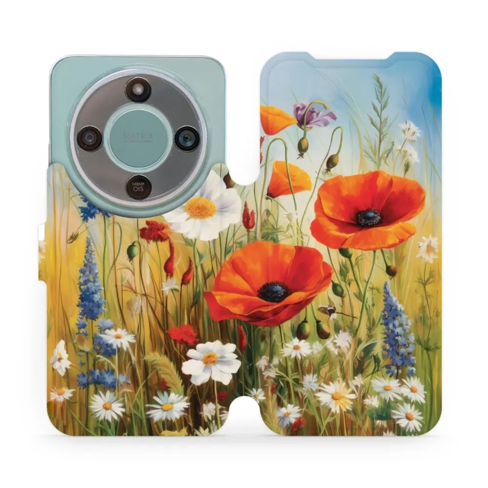 Etui z klapką do Honor Magic8 Lite, Mobiwear Book, łąkowe kwiaty