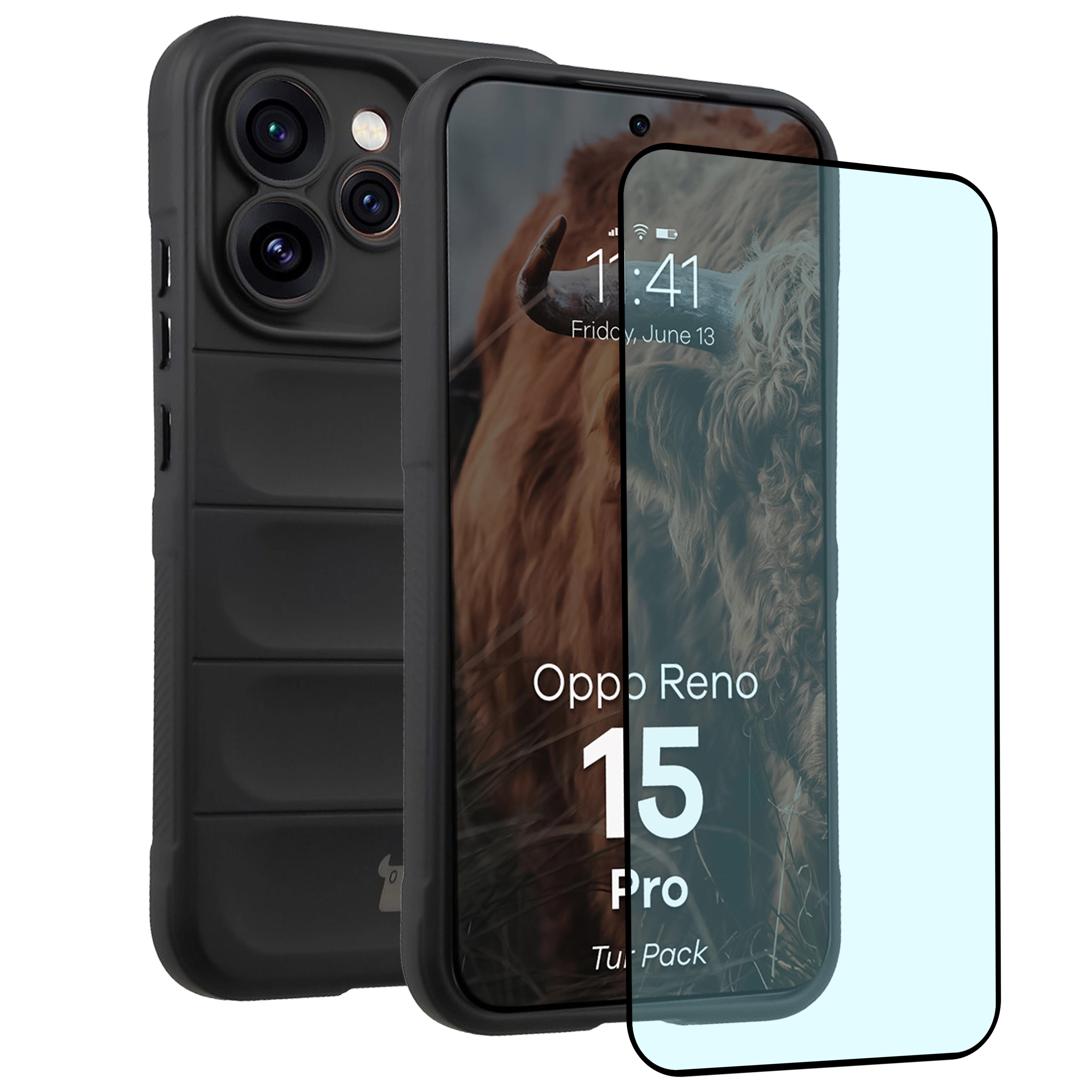 Pancerne etui + szkło hartowane Bizon Tur Pack do Oppo Reno 15 Pro, czarne