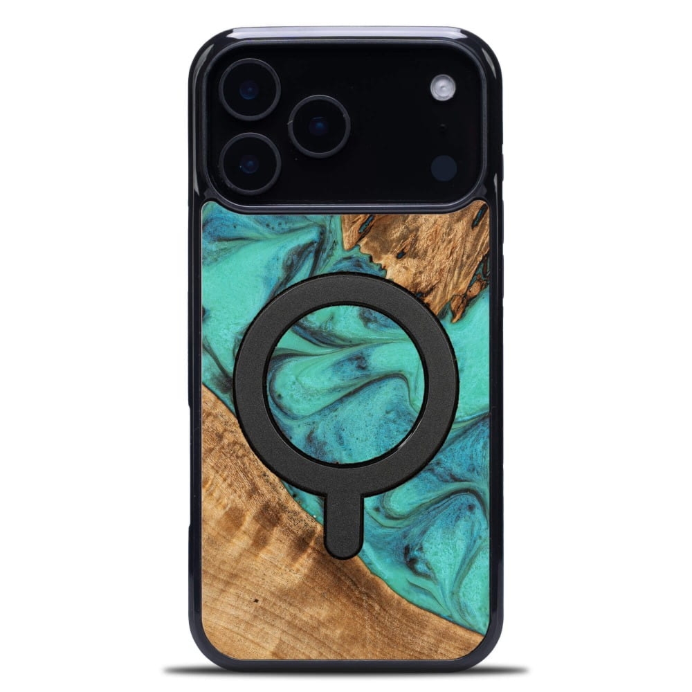Drewniane etui do iPhone 17 Pro Max, Bewood Unique Turquoise do MagSafe