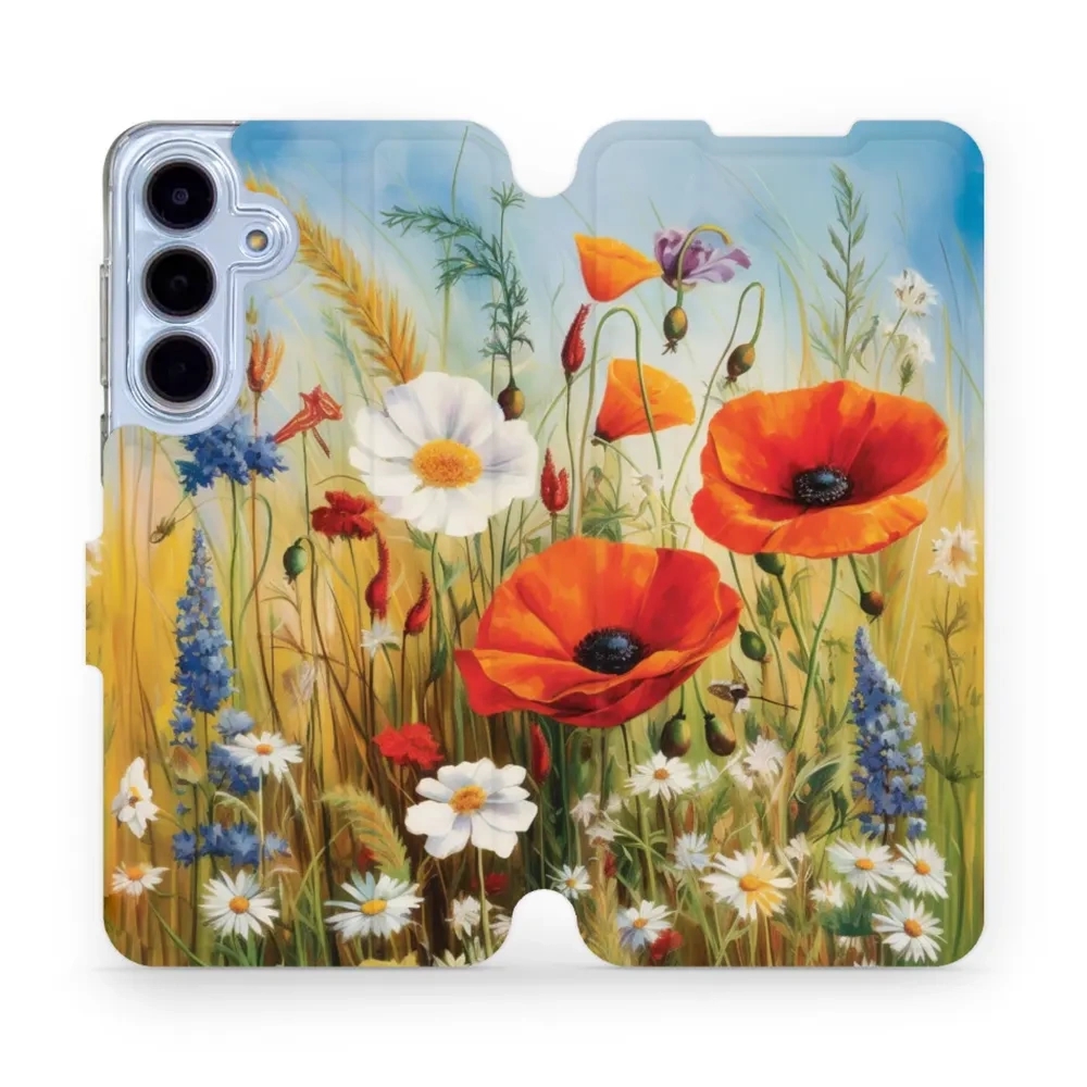 Etui z klapką do Galaxy S25 FE, Mobiwear Book, łąkowe kwiaty