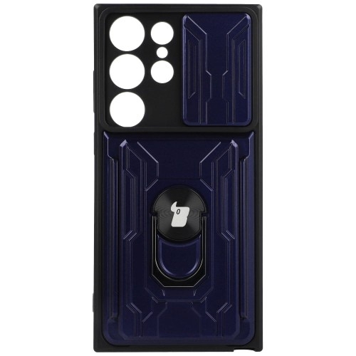Image of Etui Bizon Case Camshield Card Slot Ring do Galaxy S23 Ultra, granatowe
