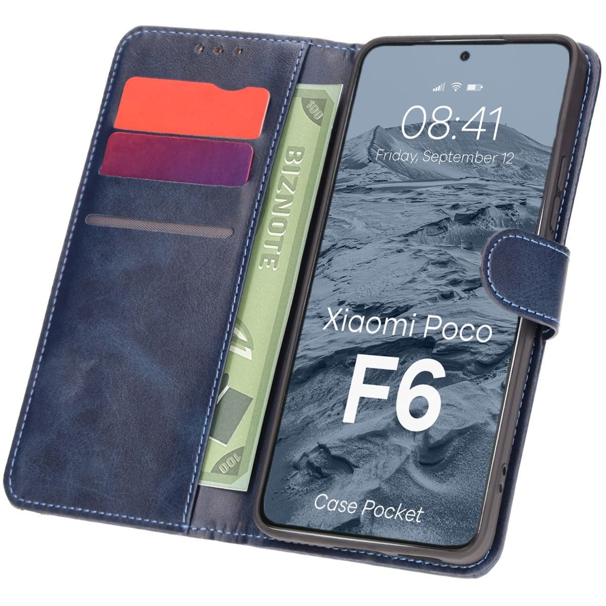 Etui z klapką Bizon Case Pocket do Xiaomi Poco F6, granatowe