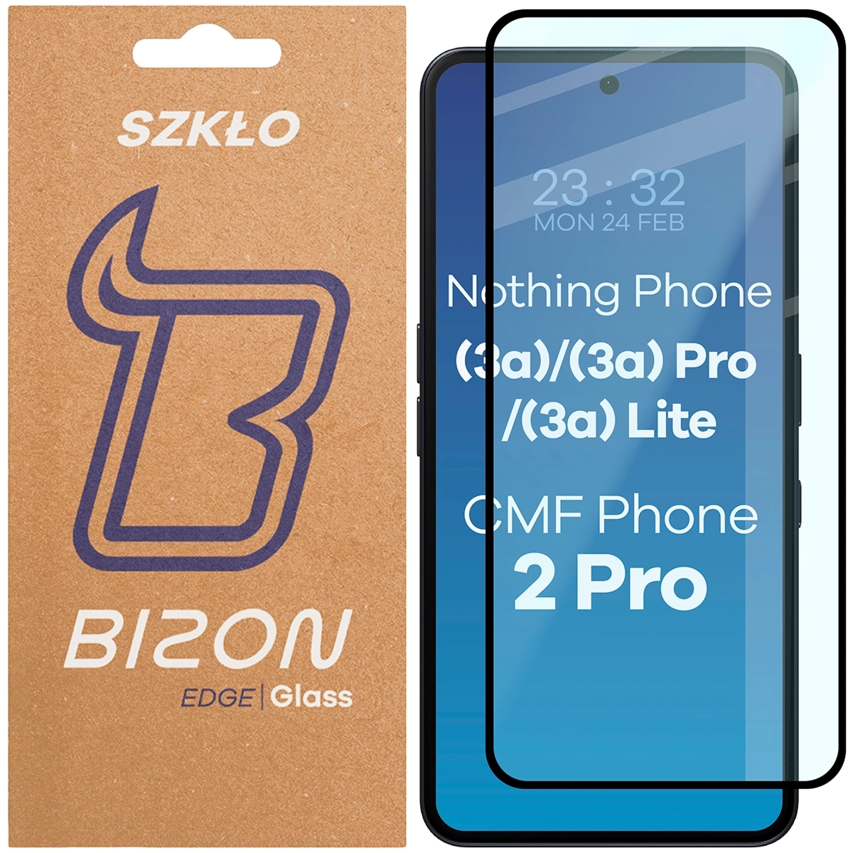 Szkło hartowane Bizon Glass Edge do Nothing Phone (3a) / (3a) Pro / (3a) Lite / CMF Phone 2 Pro, czarna ramka