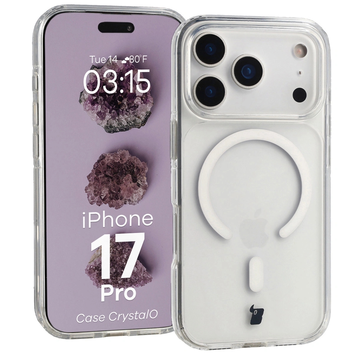 Etui z pierścieniem magnetycznym Bizon Case CrystalO do iPhone 17 Pro, przezroczyste