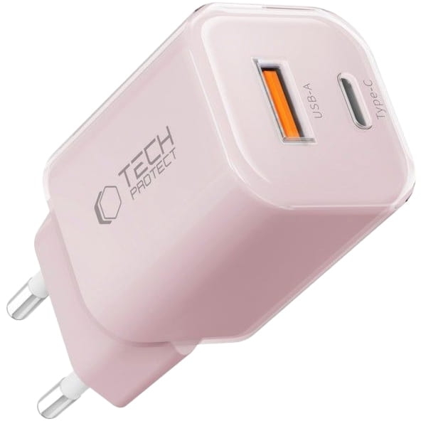 Ładowarka sieciowa USB-C PD, USB-A QC 3.0, 33W, Tech-Protect NCM33W, jasnoróżowa
