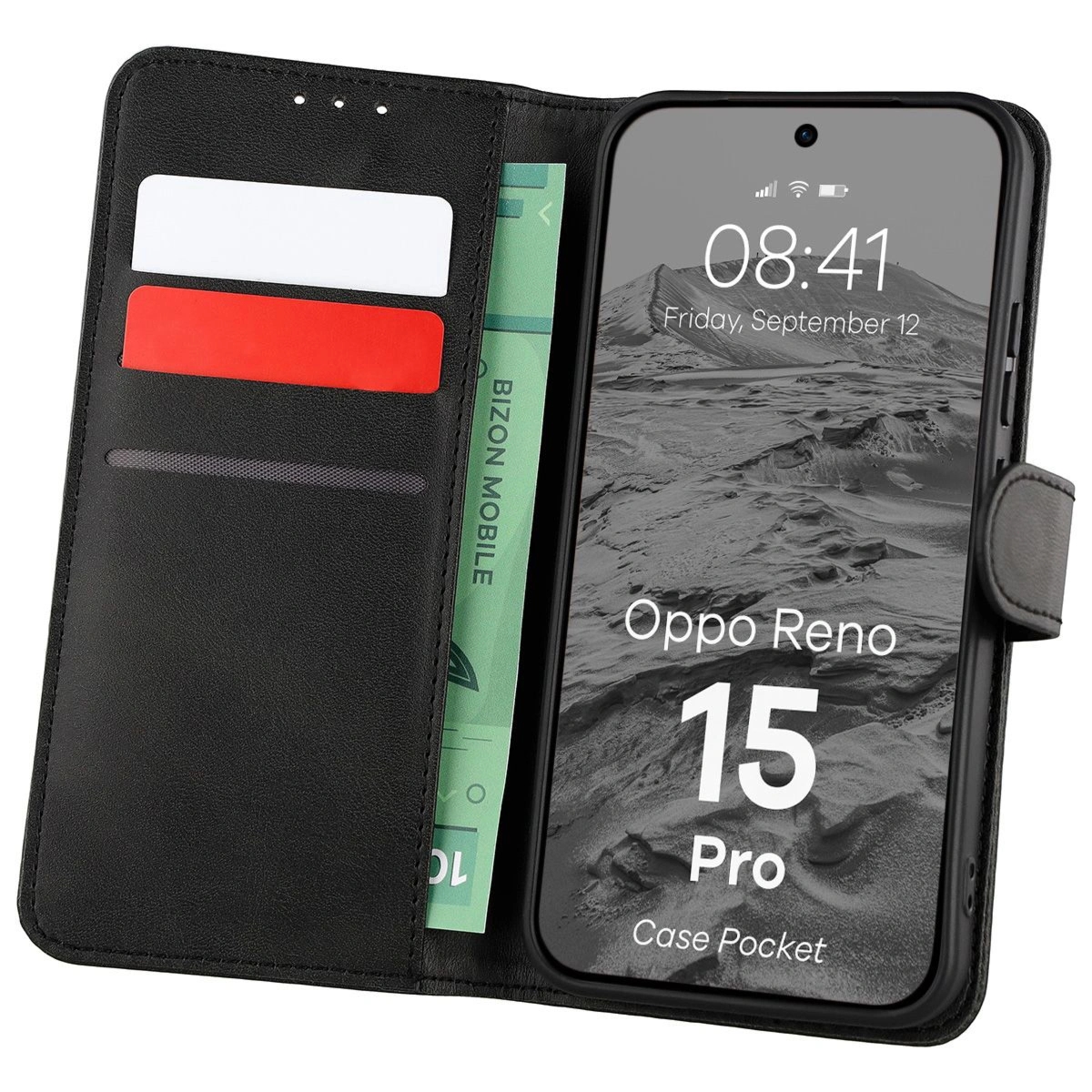 Etui z klapką Bizon Case Pocket do Oppo Reno 15 Pro, czarne