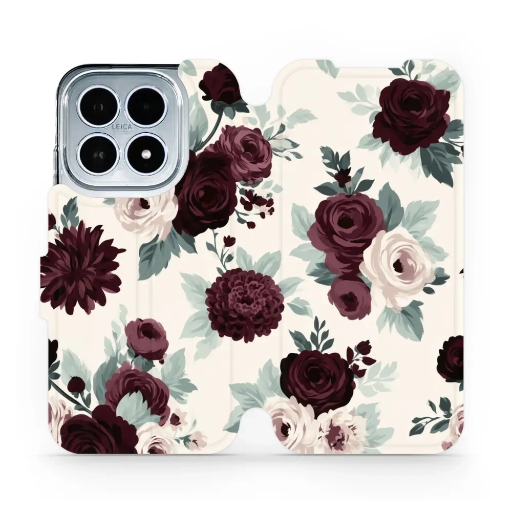 Etui z klapką do Xiaomi 17, Mobiwear Book, róże z szałwią na kremie