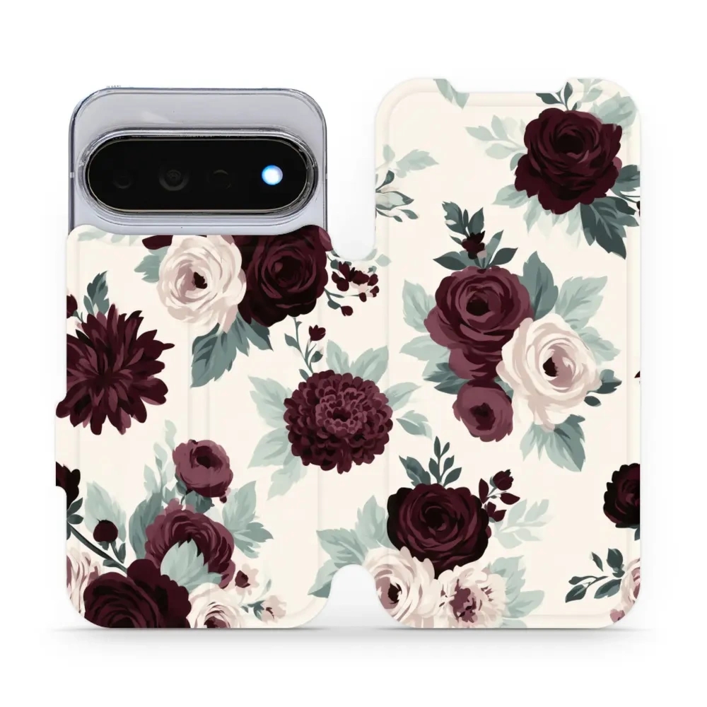 Etui z klapką do Google Pixel 11 Pro, Mobiwear Book, róże z szałwią na kremie