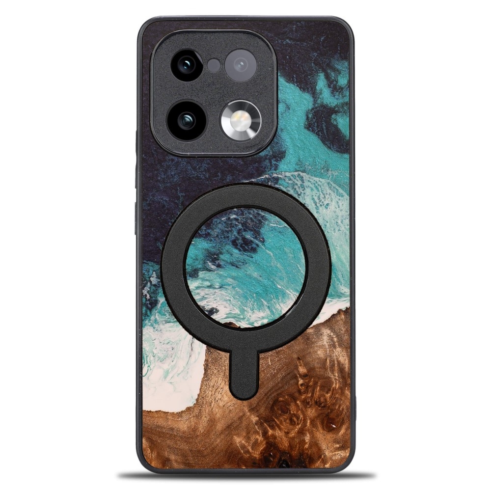 Drewniane etui do Realme 16 Pro Plus 5G, Bewood Unique Dream Island do MagSafe, niebiesko-brązowe