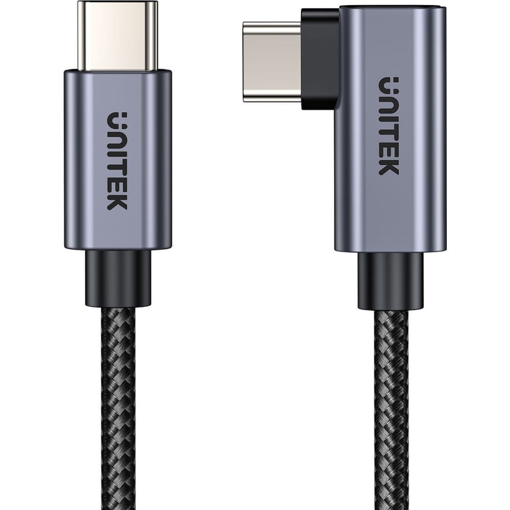 Kabel kątowy 90° Unitek USB-C do USB-C PD / QC 3.0, 100W, 2m, czarno-szary