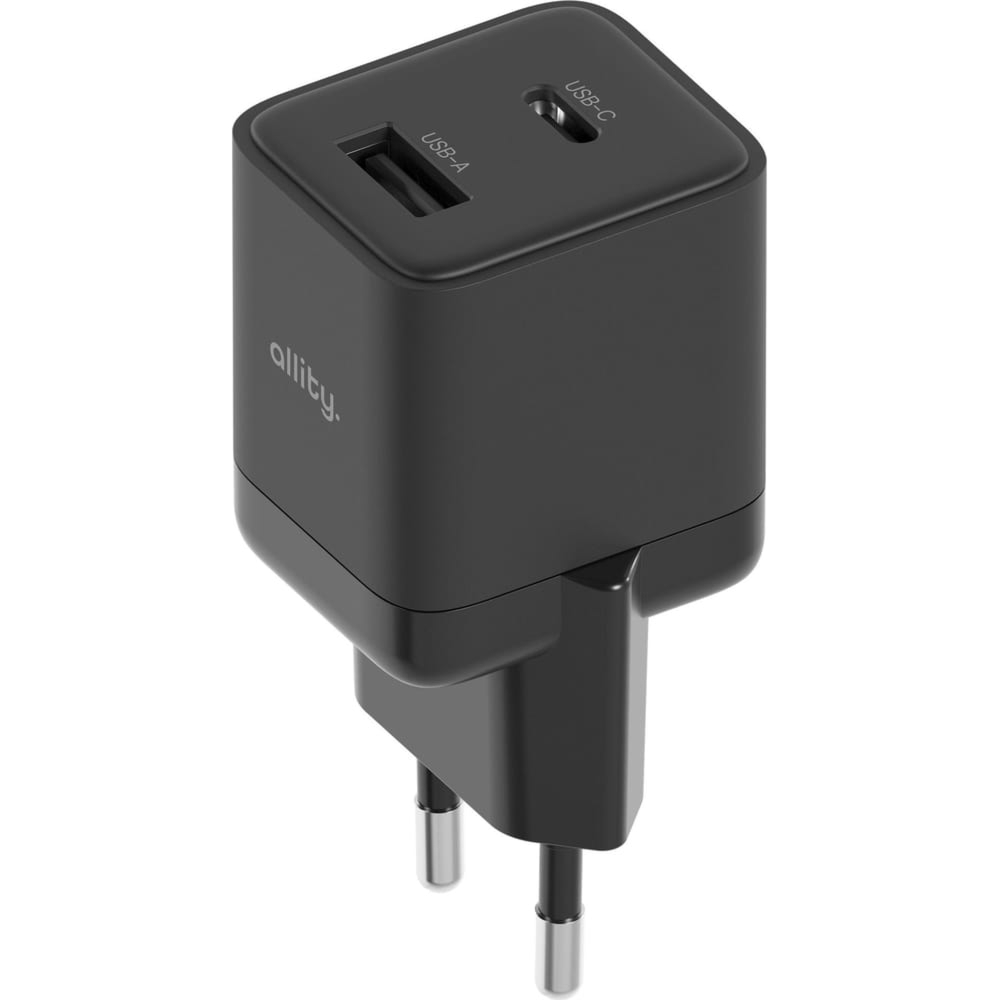 Ładowarka sieciowa GaN, USB-C PD, USB-A QC, 20W, Allity ATC-01-20WAC, czarna