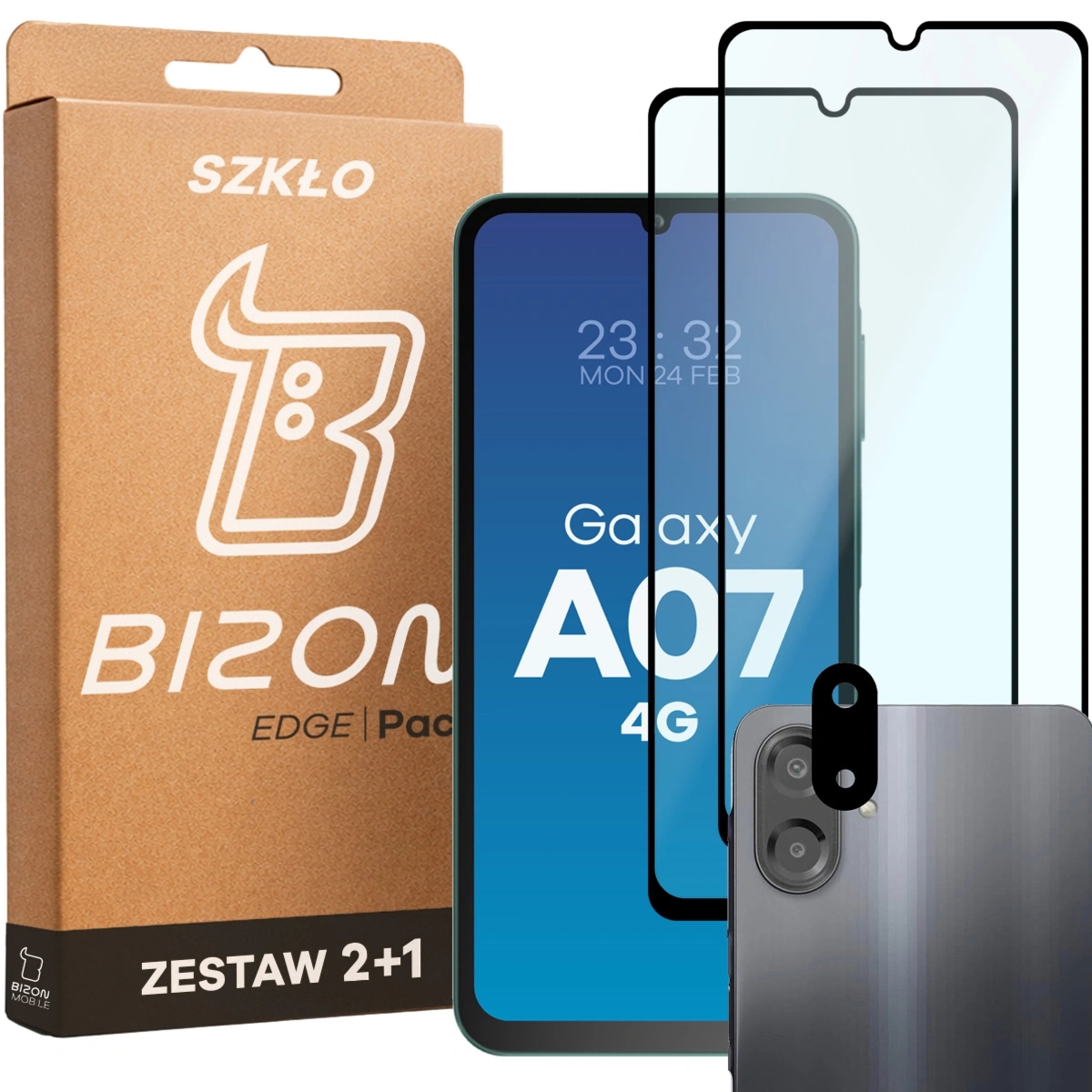 2x Szkło + szybka na aparat Bizon Glass Edge Pack do Galaxy A07 4G