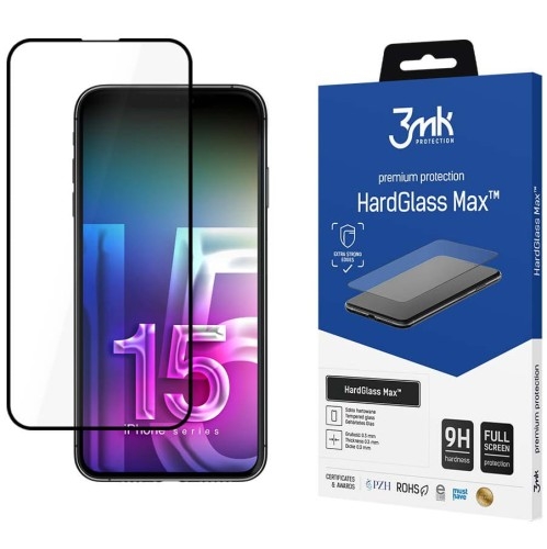 Image of Szkło hartowane 3mk HardGlass Max do iPhone 15 Pro Max, czarna ramka