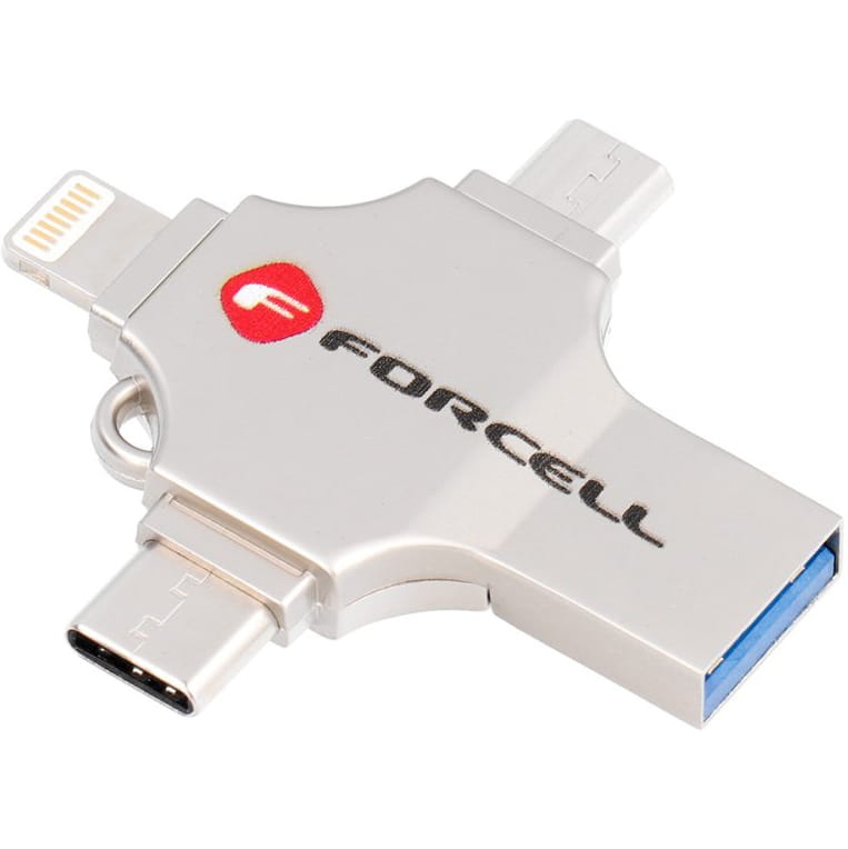 Image of Pendrive Forcell F-Data Metal Quad USB-A 3.2 Gen.1 - / USB-C / Lightning / Micro USB, 128GB, srebrny