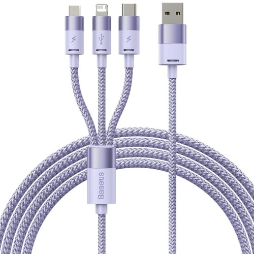 Image of Kabel Baseus StarSpeed 3w1 USB-A do USB-C / Lightning / MicroUSB 3.5A, 1,2m, fioletowy