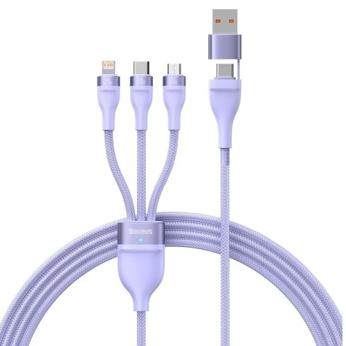 Image of Kabel Baseus Flash Series II 3w1 USB-C / USB-A do USB-C/Lightning/MicroUSB - 1,2m, 100 W, fioletowy